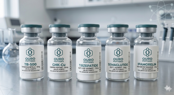 Ouro Peptides Research Vials Collection - TB-500 GHK-Cu Tirzepatide Semaglutide Ipamorelin
